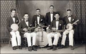 Birtle Band 1933 (left to right) Jim Hough, Art Olson, Art Mason, Reuben Olson, Bill Walker, Dean Robinson